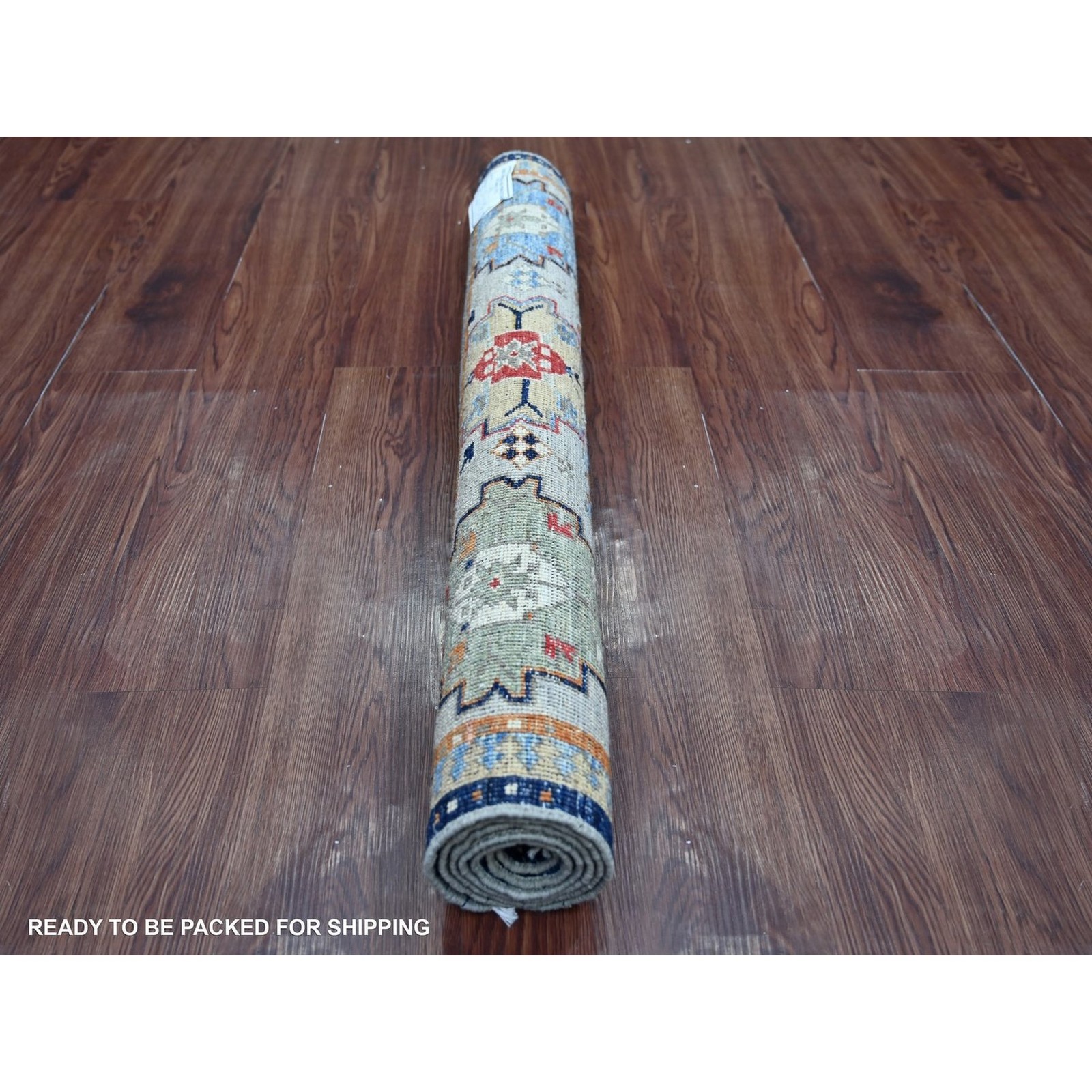 3’2″x5′ Gray Afghan Ersari with Caucasian Design Revival Hand Knotted Wool Rug