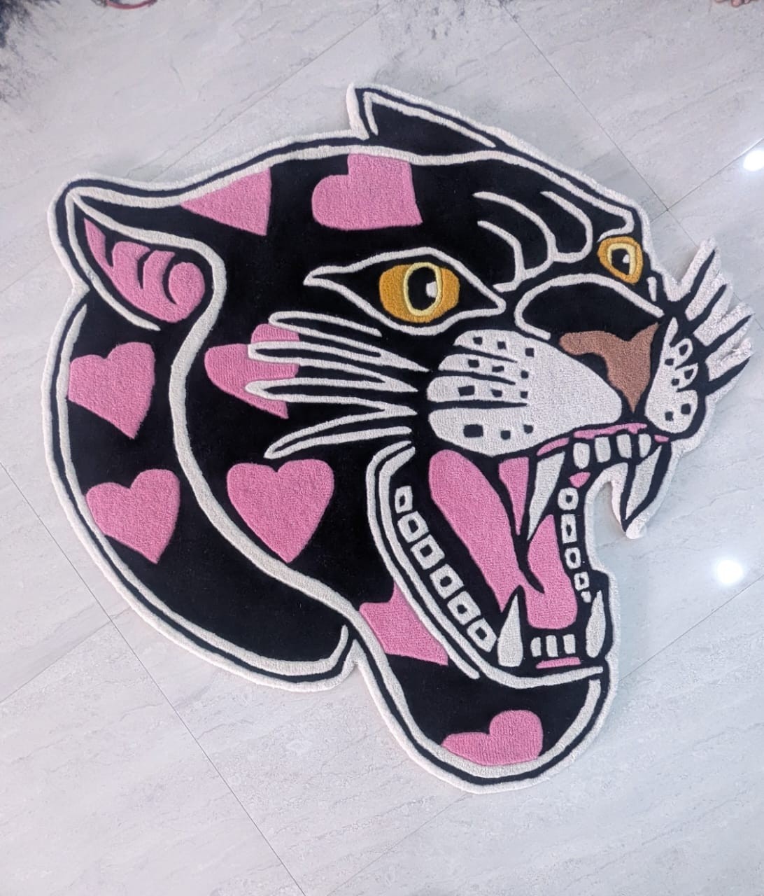 4×4 Pink Panther Tufted Rug , Tattoo Rug , Animal Print Rug , Traditional Rug