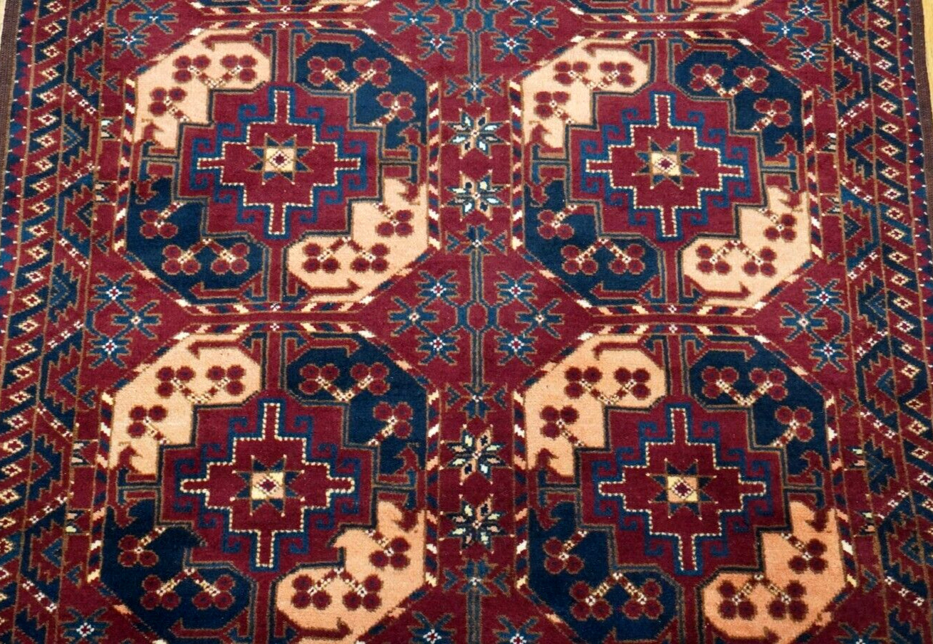 3’7″ x 6’3″ ANTIQUE TURKMEN ESARI GUL TRIBAL HAND KNOTTED WOOL GEOMETRIC RUG