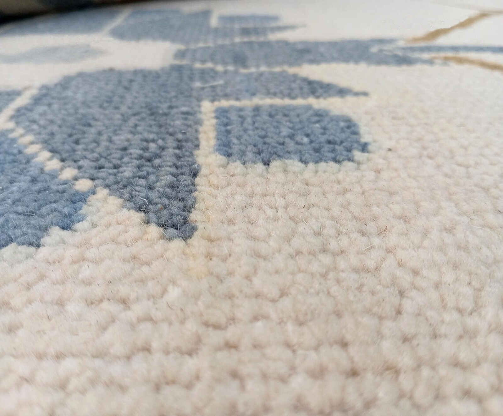 Modern Oushak Hand Knotted Floral Rug 10×14 Ivory Blue 100% Wool Carpet for Home