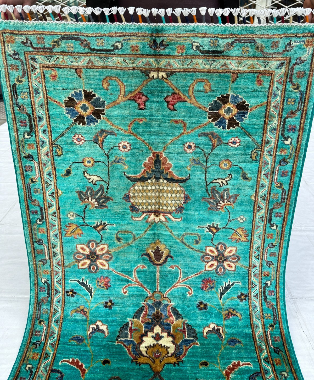 2.7×4.1 Afghan Sultani Rug Teal Green Handmade Wool Floral Accent Carpet New