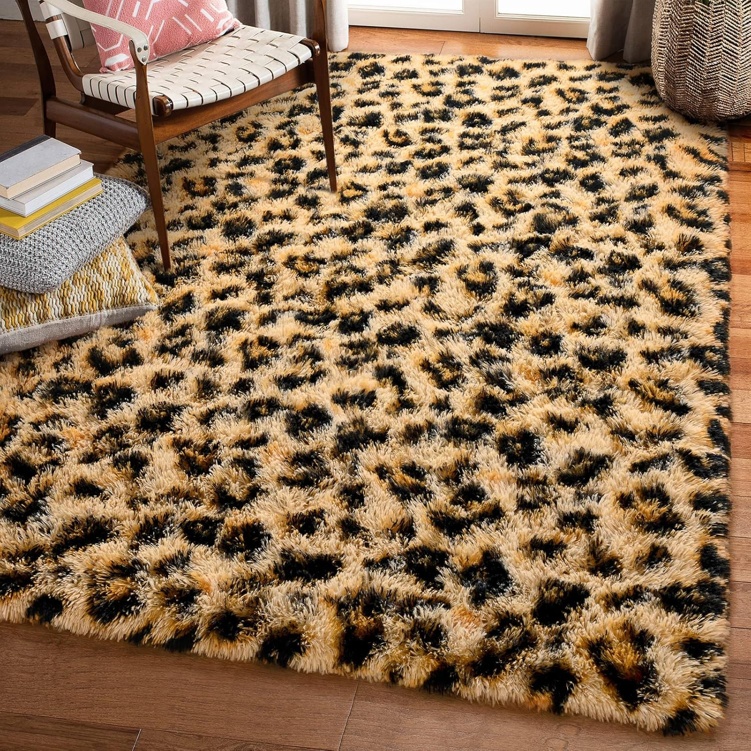 Fluffy Leopard Rug, Premium Cheetah Print Rugs, Soft Comfy Faux Fur Animal Print