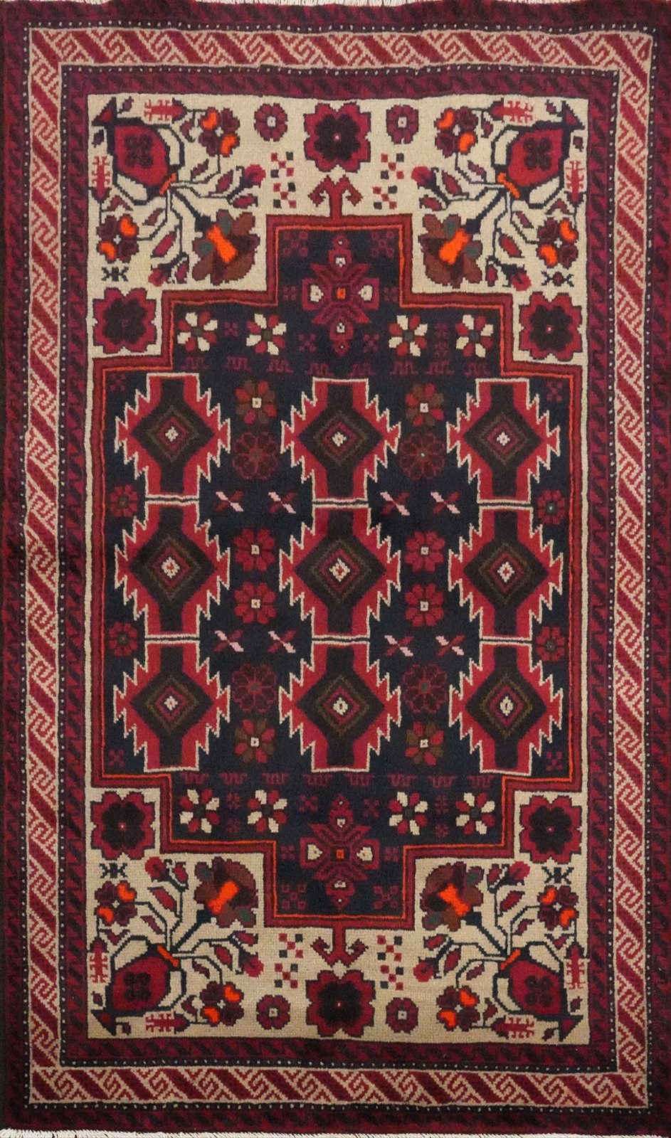 Geometric Tribal Style Balouch Afghan Hand-Knotted Foyer Accent Rug 3×6 ft
