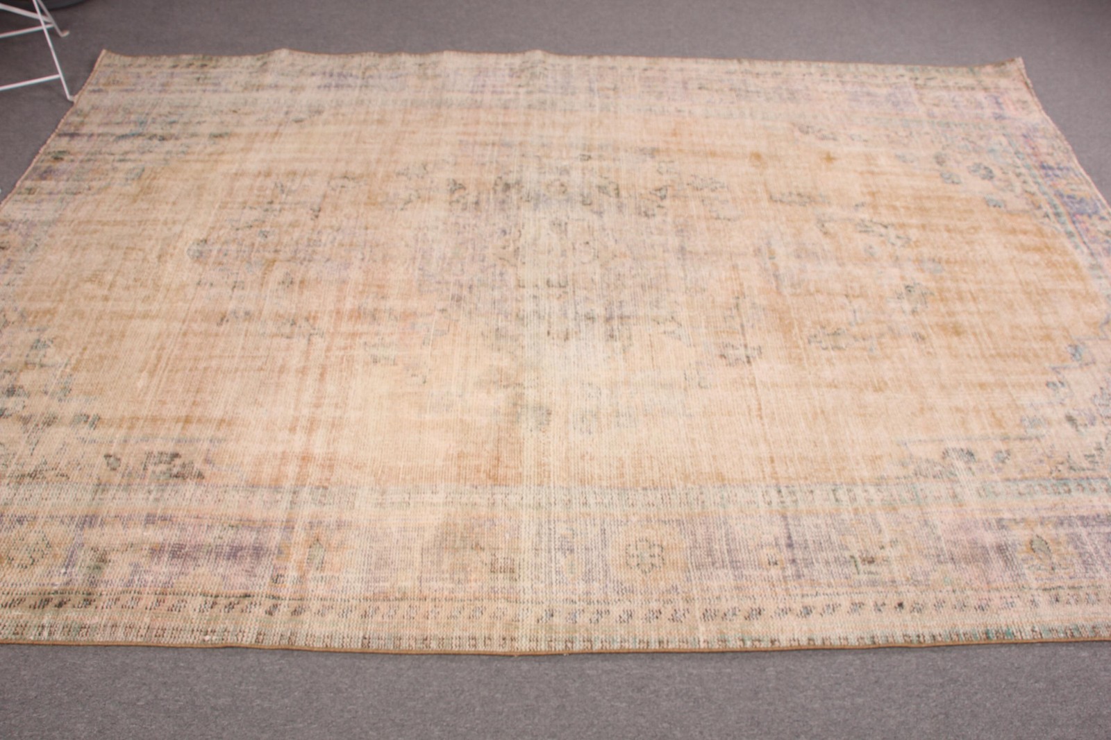 Turkish 6×8,8 ft Rug, Large Vintage Rug, Orange Blue Polka dot Rug