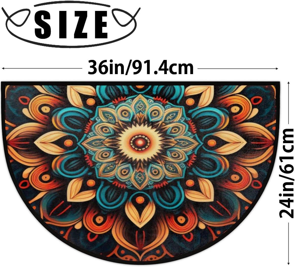 Bohemian Flower Half round Doormat Boho Floral Washable Semi Circle Area Rug Non