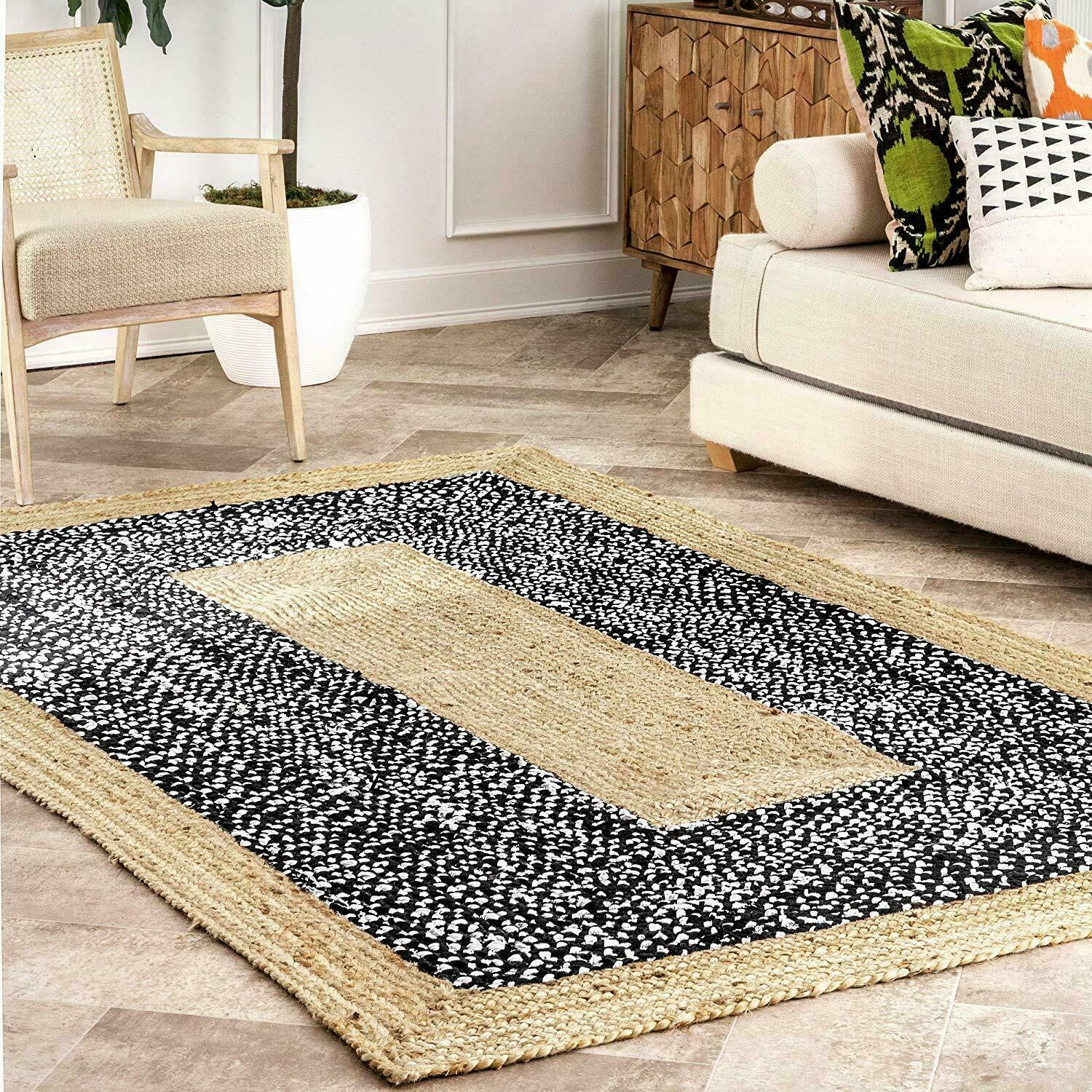 Rug Jute & Cotton handmade modern living carpet rustic look area home decor rug