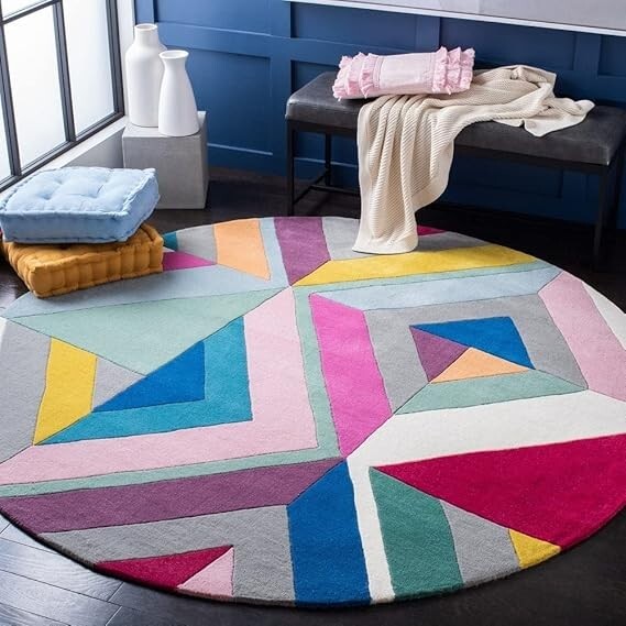 New Handmade Multicolor Round Rug 3×3, 4×4, 5×5, 6×6, 7×7, 8×8, 9×9, 10×10