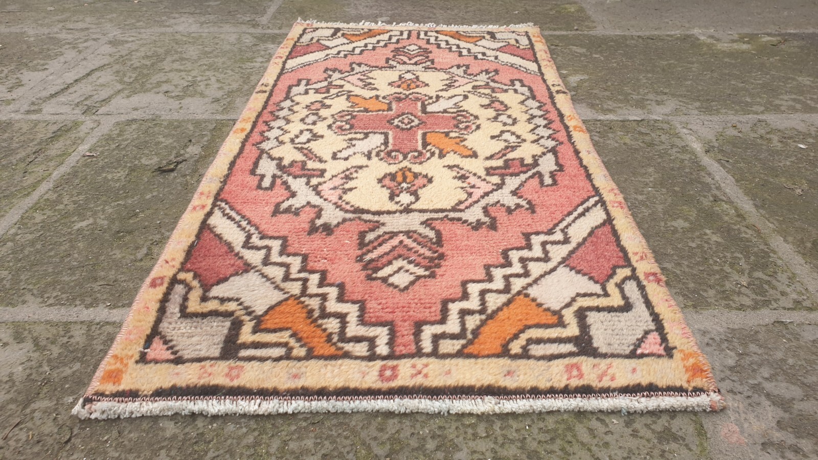 Small Turkish rug 44×91 cm 1.4×3 ft Vintage Wool Turkish Bathroom rug