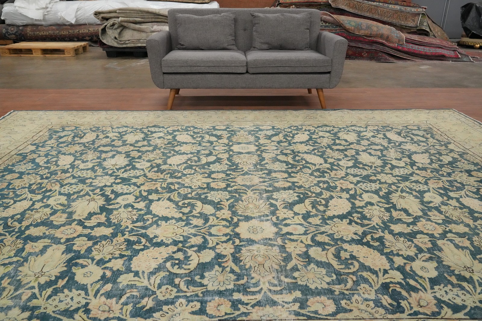 Antique Vegetable Dye Wool Blue Living Room Rug Traditional Handmade Rug 10×13