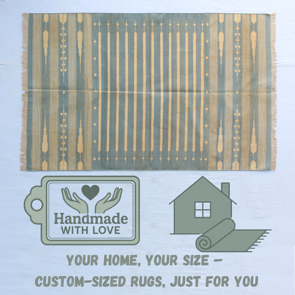 🧵Grey & Golden Yellow Handwoven Cotton Rugs – Flatweave, Multiple Sizes