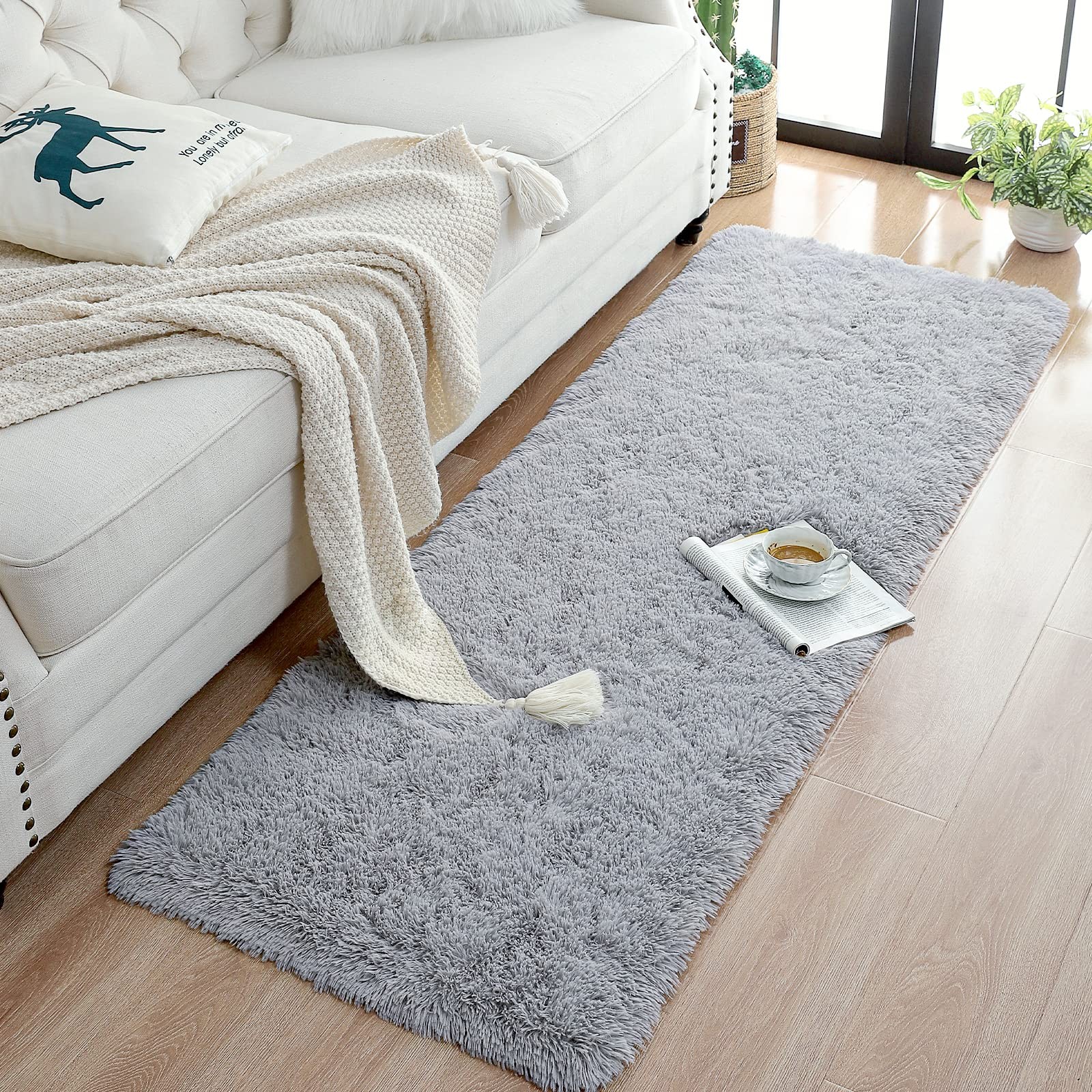 Soft Shag Runner Rug 2×6 Feet Plush Fluffy Non Shedding Area Carpet Grey