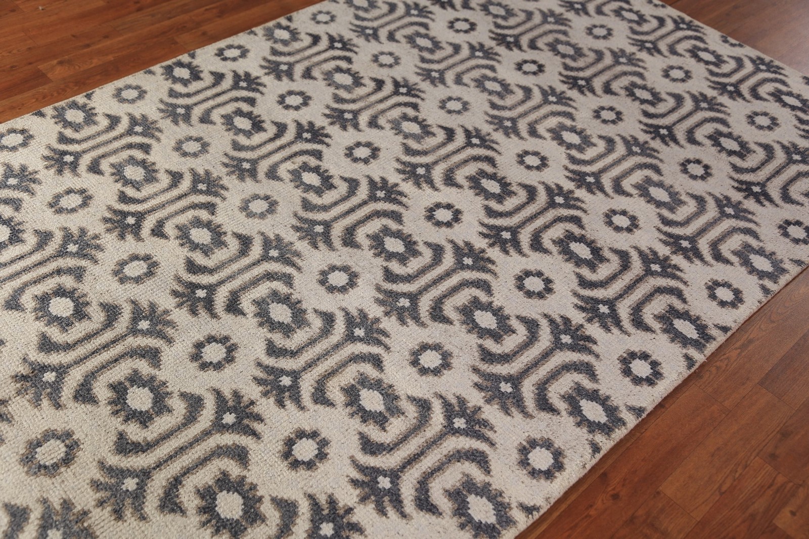 Hand-Knotted Oriental Wool Carpet Beige Geometric Moroccan Oriental Rug 4×8 Ft