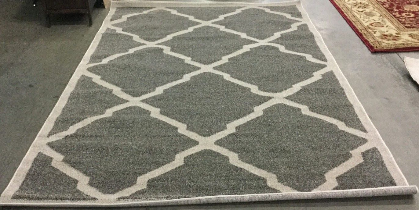 DARK GREY / BEIGE 5′-3″ X 8′ Loose Thread Rug Reduced Price 1172649811 AMT421R-5