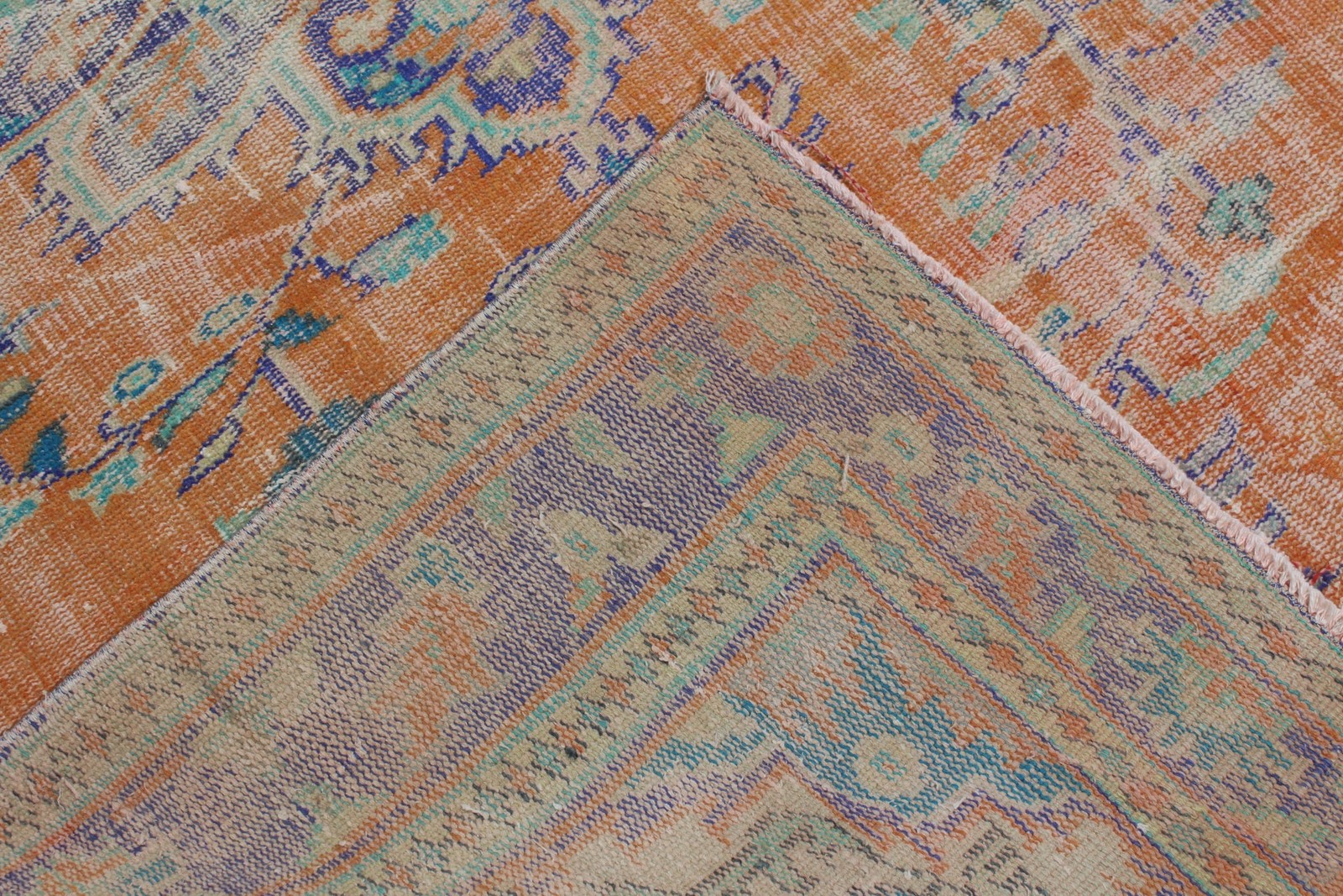 Turkish Vintage Rug 5,9×9,5 ft (180×290 cm), Orange Blue Oriental Rug