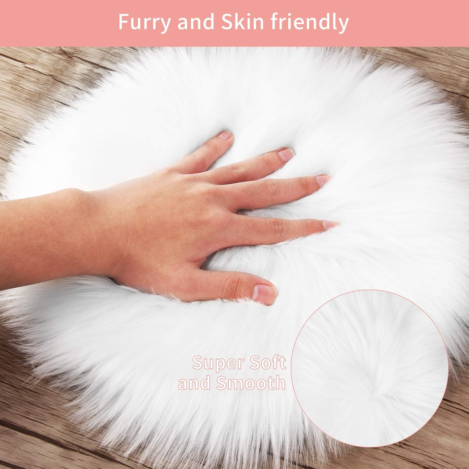 12 Inches Mini round Faux Fur Sheepskin Rugs, Fluffy Living Room Carpet Mini Sma
