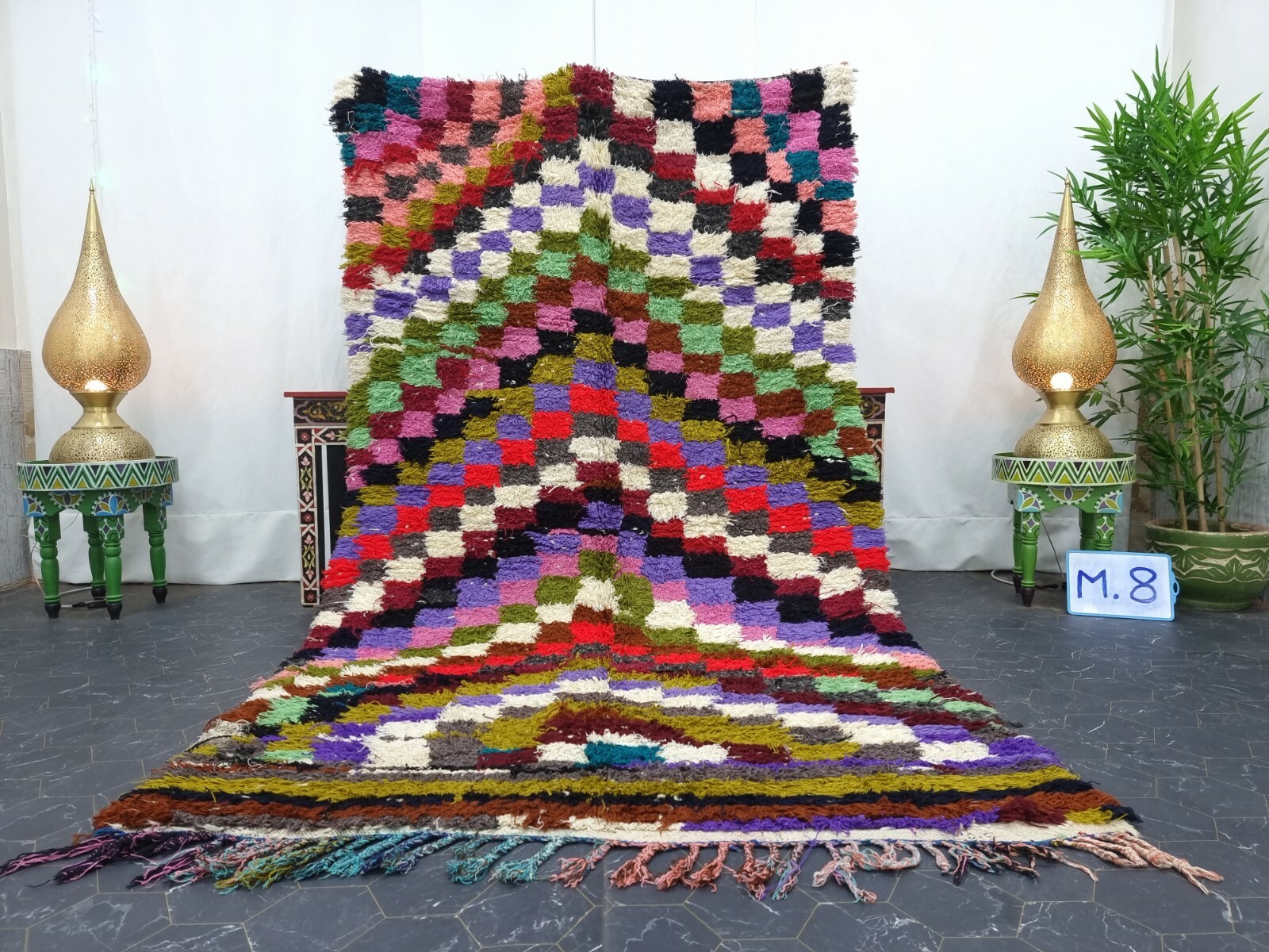Moroccan Handmade Vintage Rug 4’6″x8’3″ Berber Checkered Multicolor Cotton Rug
