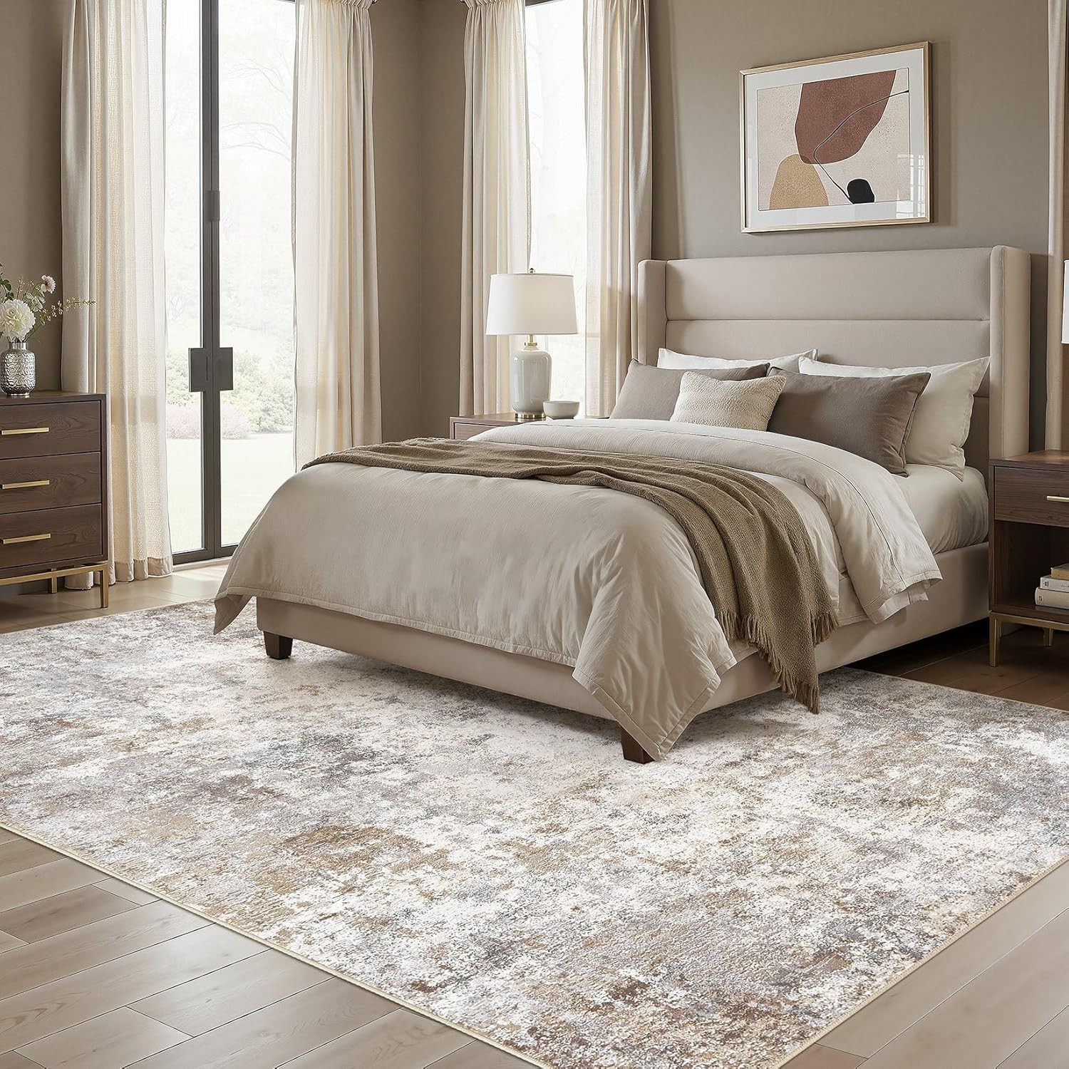UERMEI 5X7 Area Rug Living Room Rugs – Washable Neutral Modern Abstract Soft Thi