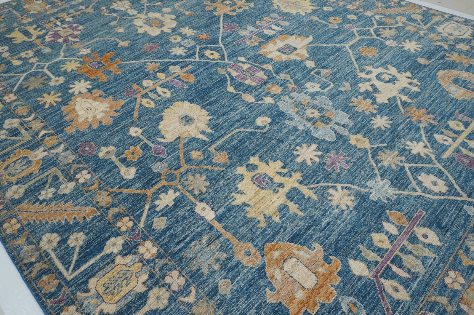 10 x 14 ft Muted Blue Turkish Oushak Hand Knotted Wool Area Rug 9’10″x13’4″