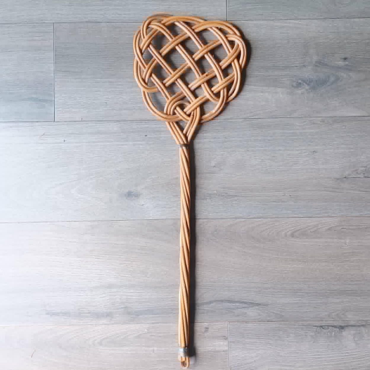 Vtg Rattan Rug Carpet Beater Double Strand 26.5″ Long Wire Wrapped Loop End
