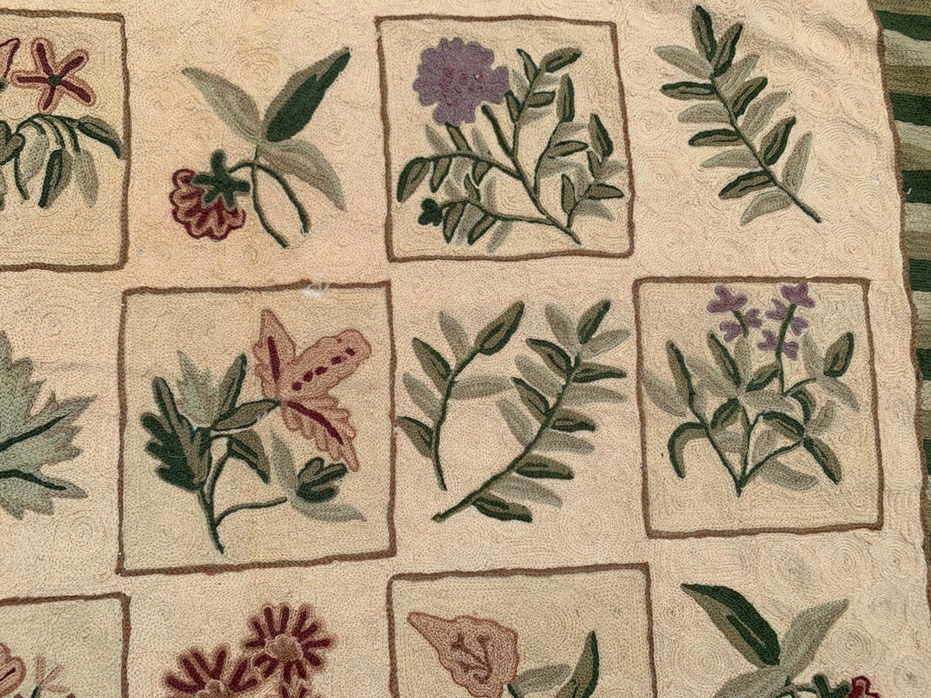 Vintage Aubusson Needlepoint Rug 4×6 Ft Butterfly Design Chain Stitch French