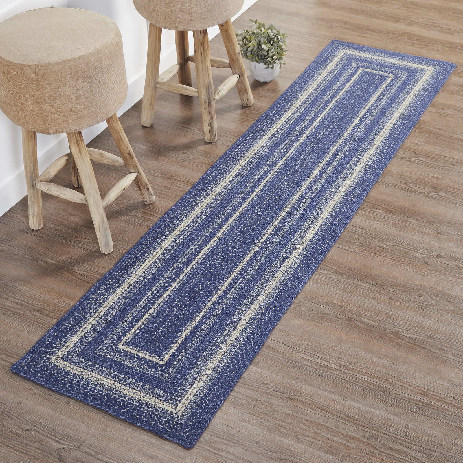 Farmhouse 24″x96″ Area Rug Blue Great Falls Textured Jute Floor Decor VHC Brands