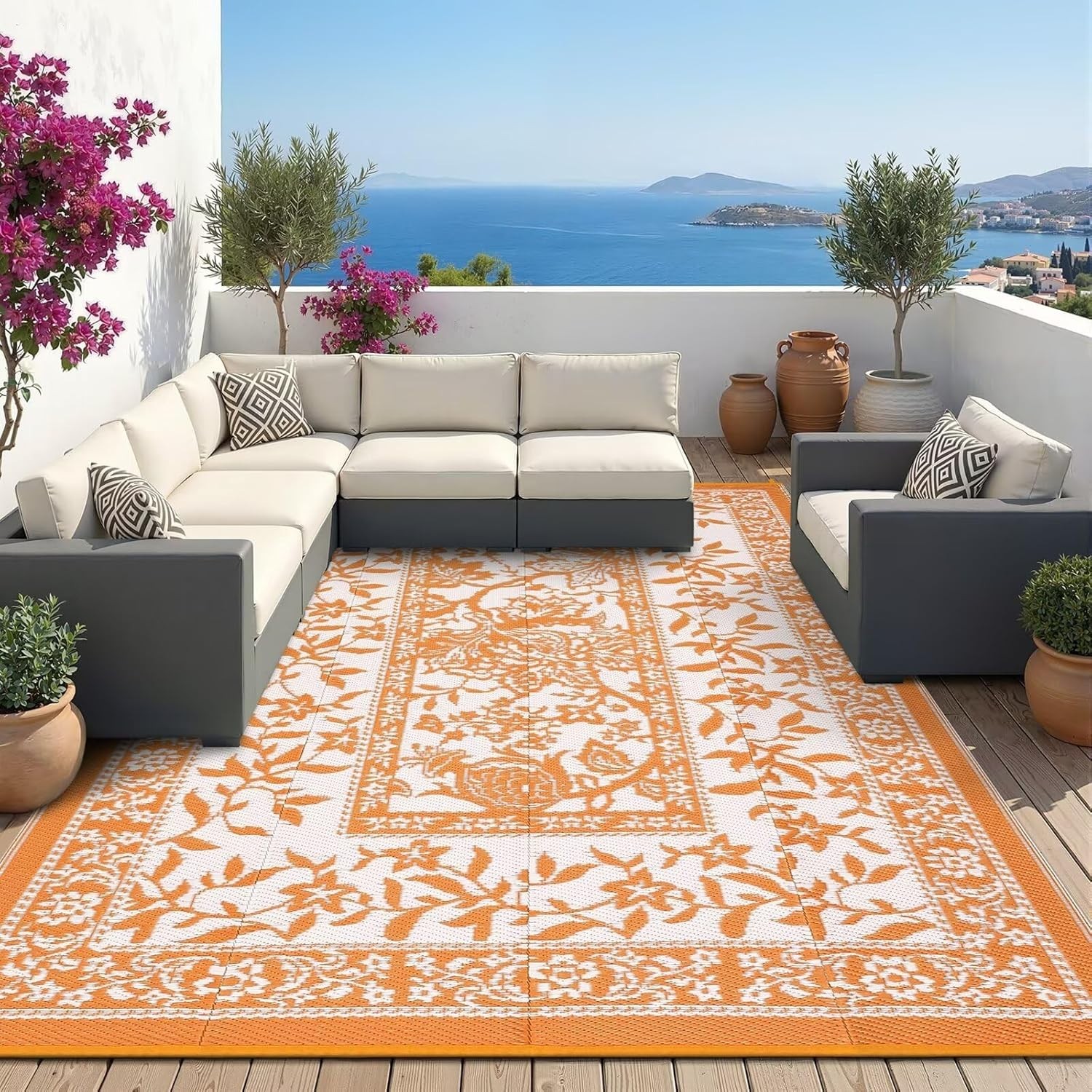 Outdoor Plastic Straw Rug 8×10 Waterproof Reversible Patio Camping Carpet Mats