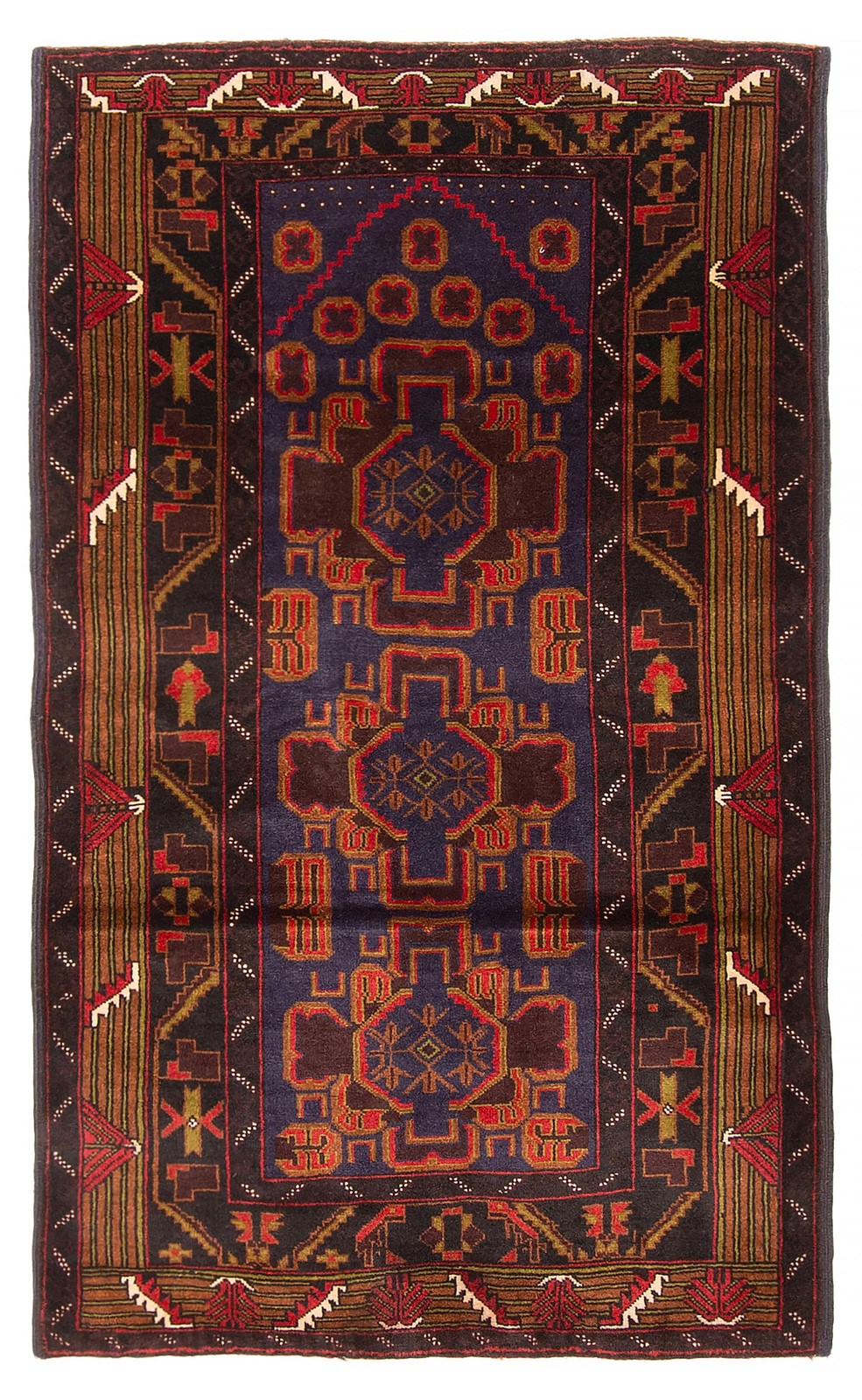 Vintage Geometric Area Rug 2’11” x 5’0″ Traditional Hand-Knotted Wool Carpet