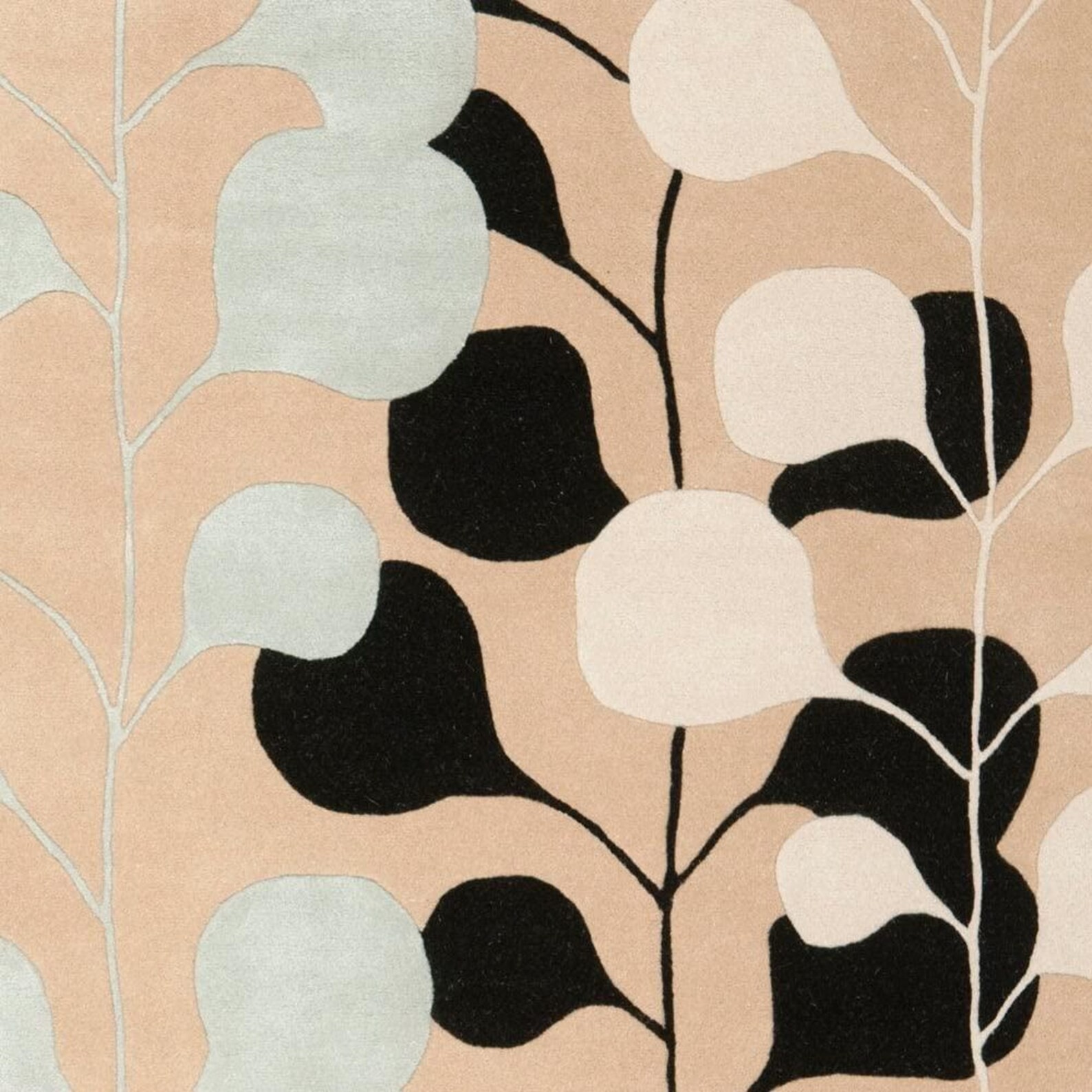 Hand Tufted Wool Botanical Rug, Beige Blue Abstract Leaf, Contemporary Living Ro