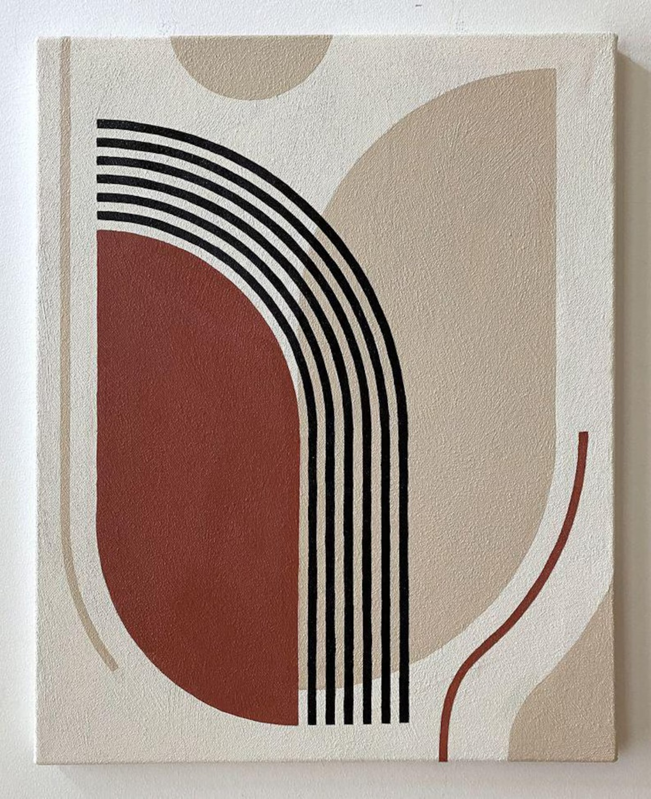 Modern Hand Tufted Wool Rug Abstract Geometric Area Rug Beige Terracotta & Black