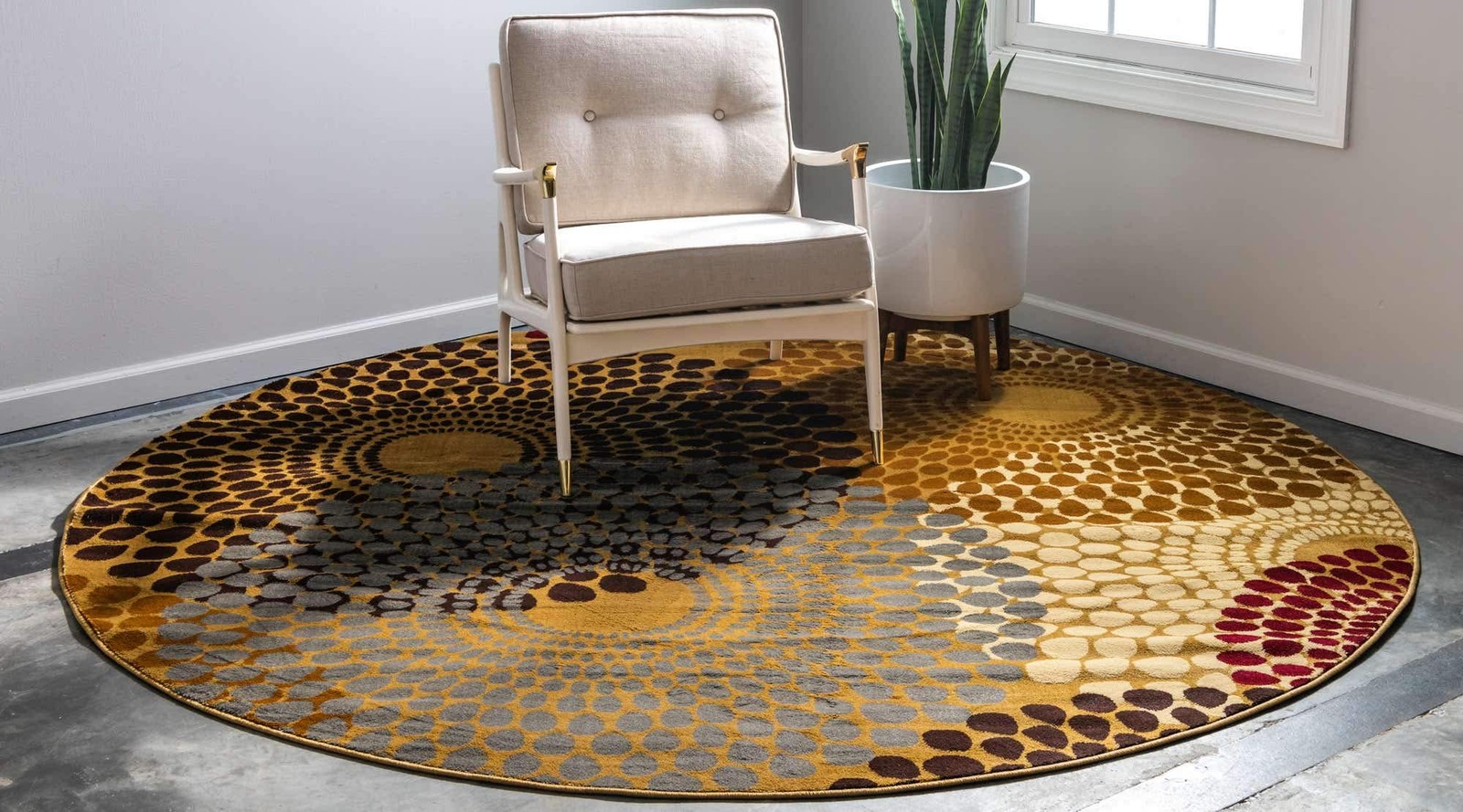 Unique Loom Barista Collection Area Rug – 7 10 Round Beige/ Black
