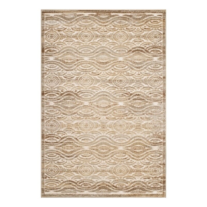 Kennocha Rustic Vintage Abstract Waves 5×8 Area Rug in Tan and Cream