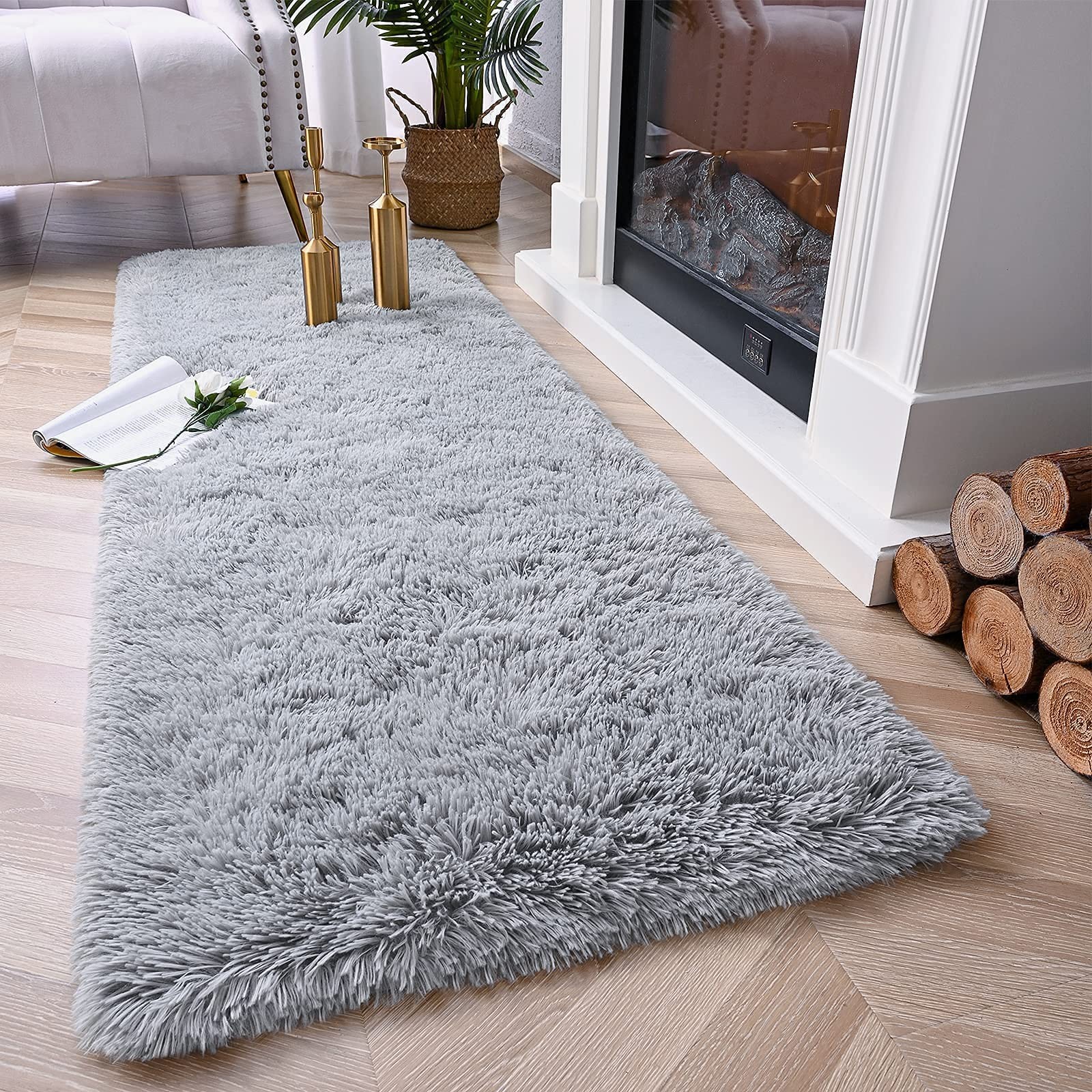 Soft Shag Runner Rug 2×6 Feet Plush Fluffy Non Shedding Area Carpet Grey