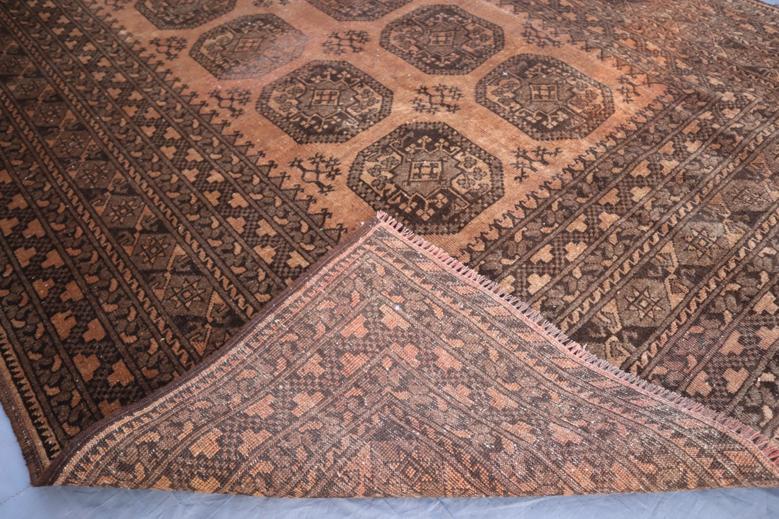 Antique 5’7×9’2 ft Turkmen Ersari Bukhara Rug, Afghan Handmade Zero Pile Rug