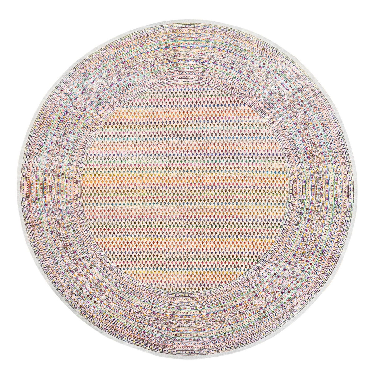 12’x12′ Round Colorful Silk With Wool Saroogh Inspired Hand Knotted Rug R62321