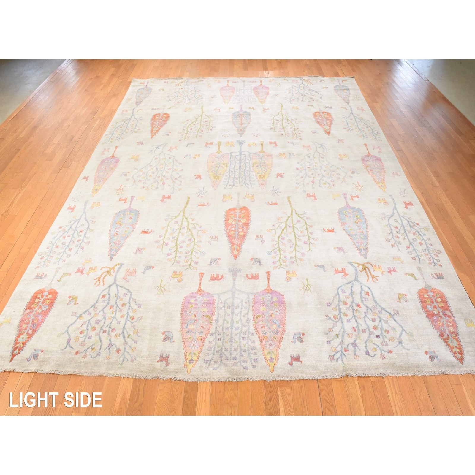 11’6″x14’6″ Ivory Folk Art Ethnic Willow Trees Hand Knotted Wool XL Rug 78659