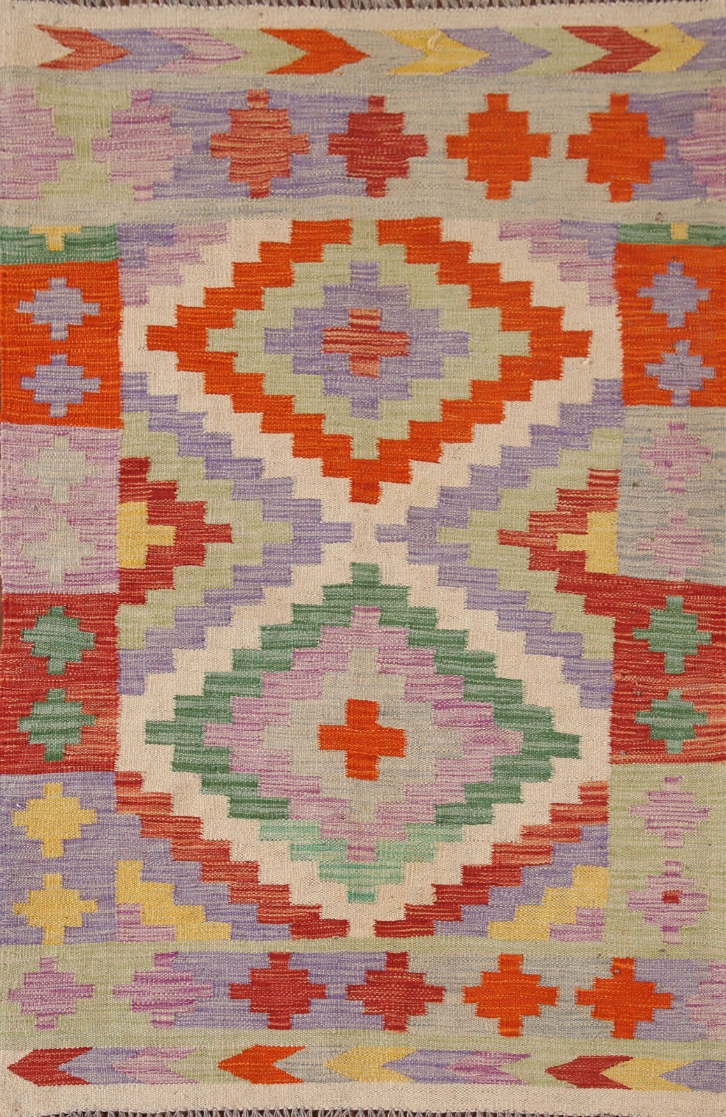 South-Western Kilim Reversible Accent Rug 3’x5′ Wool Flat-weave Pastel Color Rug