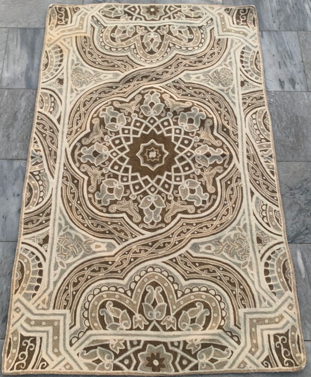 Vintage French Style Medallion Aubusson Needlepoint Area Rug 3×5 ft Free Ship