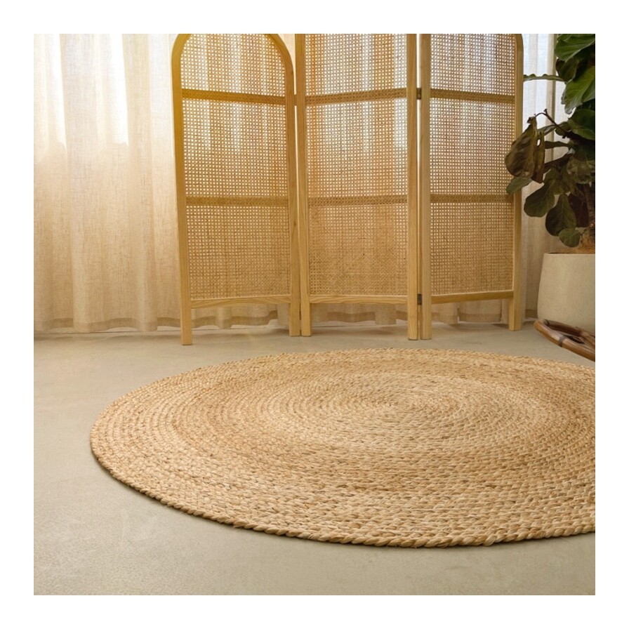 Rug Jute Round 100% Farmhouse Natural Jute Reversible Braided Modern Rustic Look
