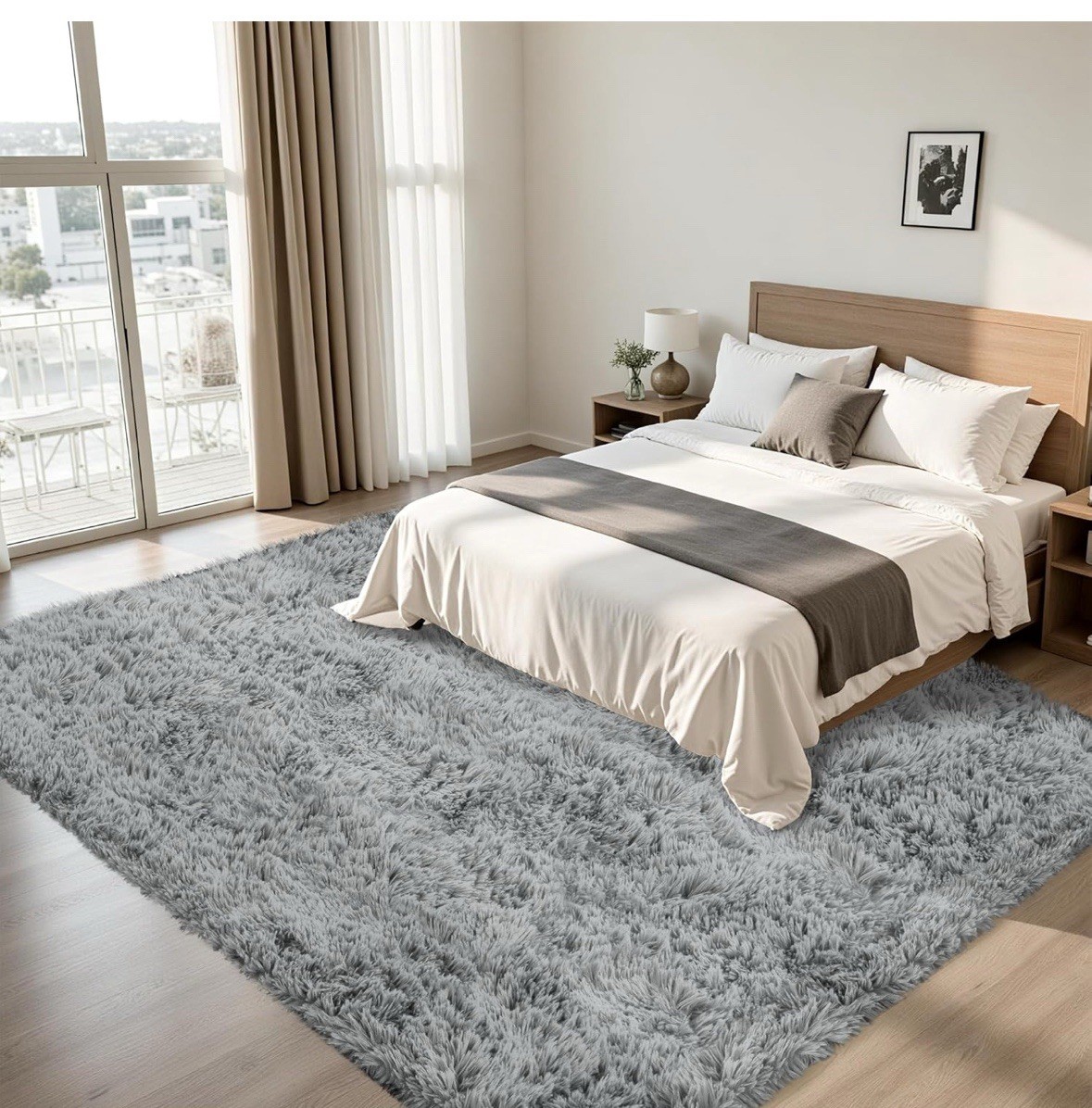 Large Shag Area Rugs 6 X 9, Light Grey, Fuzzy Rugs for Living Room, Ultra Soft