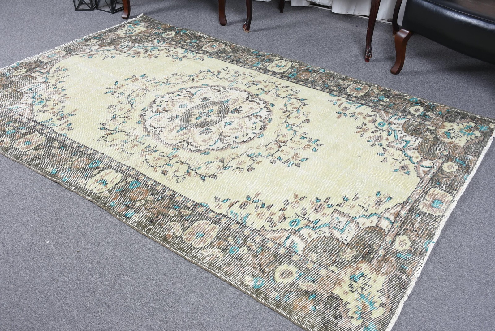 4,8×7,8 ft Rug, Vintage Rug, Turkish Blue Wool Striped Rug