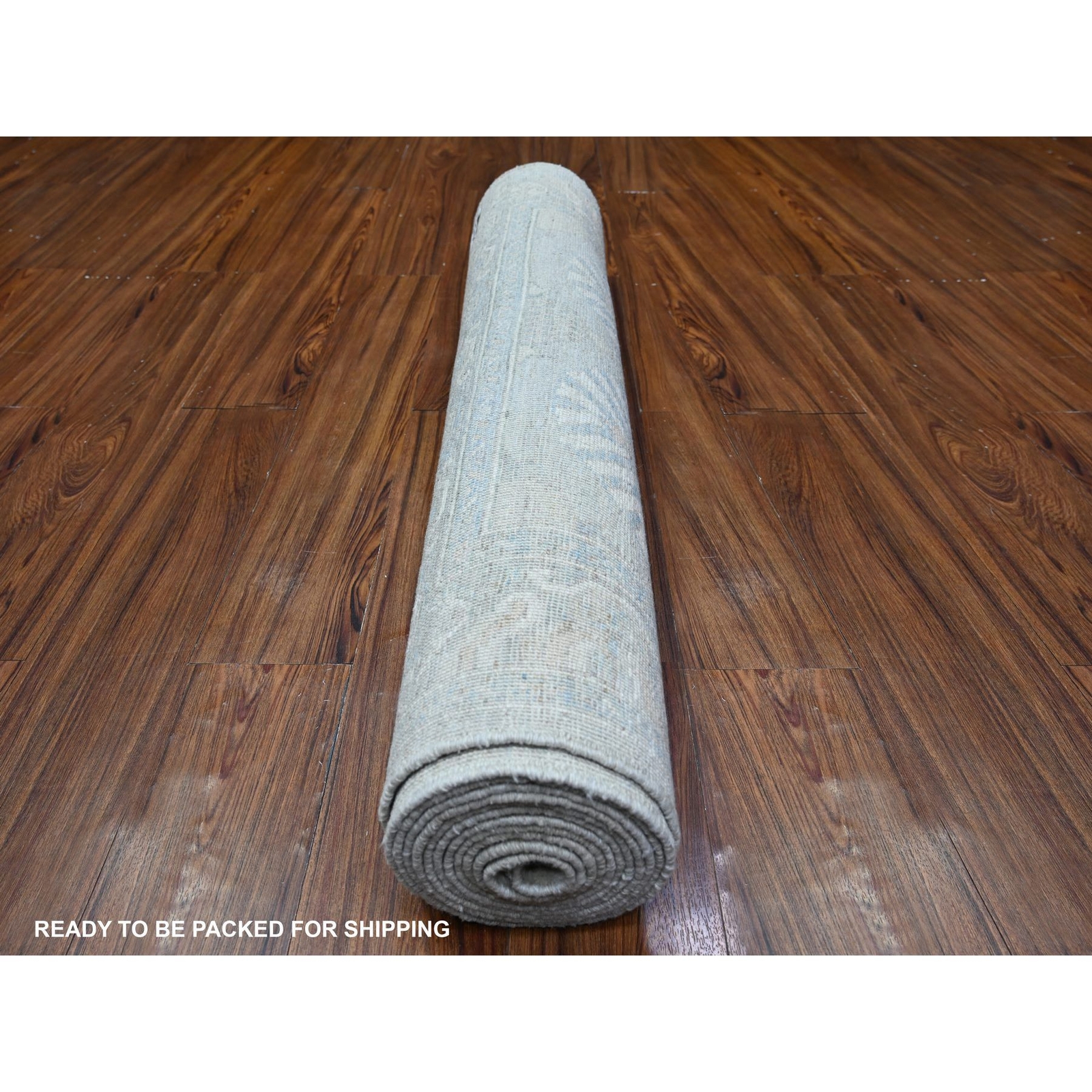 3’8″x15′ Gray White Wash Peshawar Wool Hand Knotted XL Runner Rug R88419