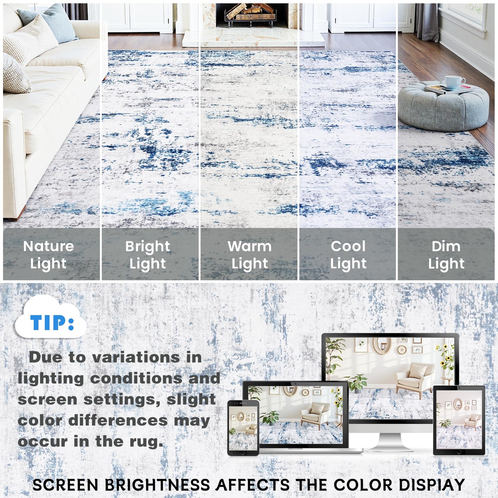 Area Rug Living Room Rugs: 5×7 Large Soft Indoor Carpet Modern Abstract Rug w…