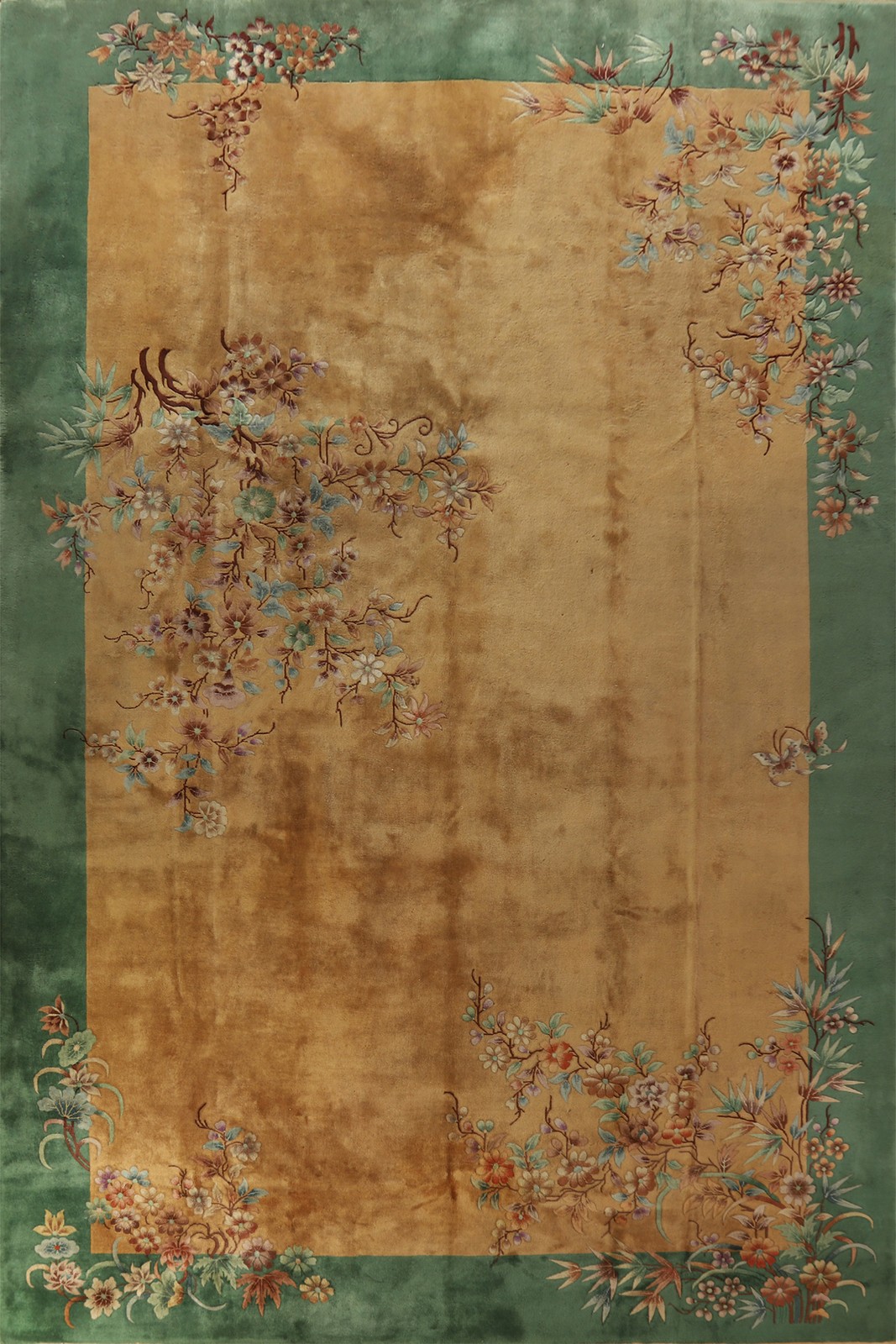 Gold/ Green Art Deco Nichols Chinese Large Rug 4 x 6 Handmade Wool