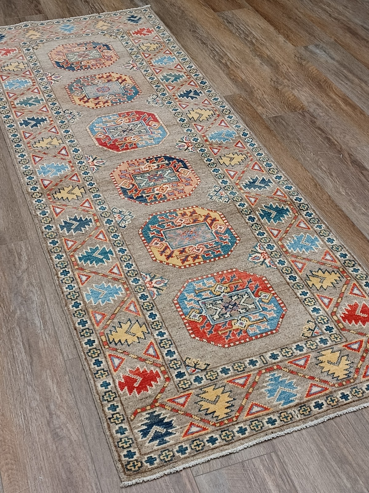 Anatolian Turkish Rug Geometric Kazak HandMade Anatolian Runner Rug 2.7×7.7Ft