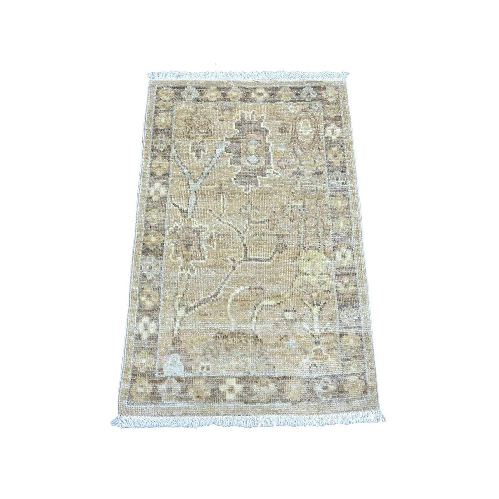 2’x3′ Brown Afghan Angora Oushak Leaf Design Wool Hand Knotted Mat Rug 22241