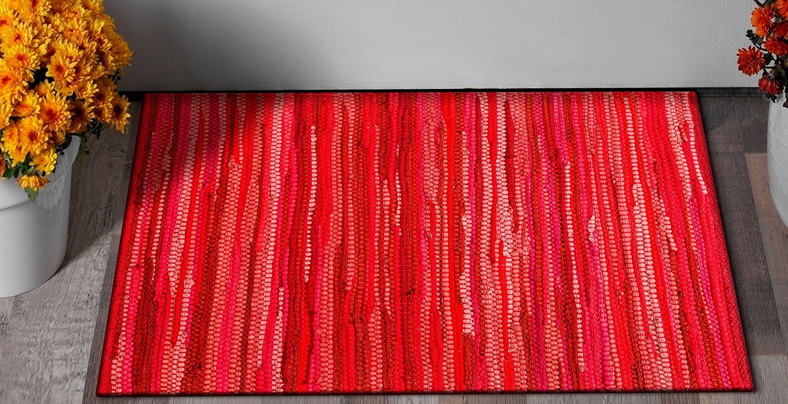 Hand Woven 100% Cotton Chindi Rag Rug 20″x32″ – Red Multi, Recycled Reversibl…