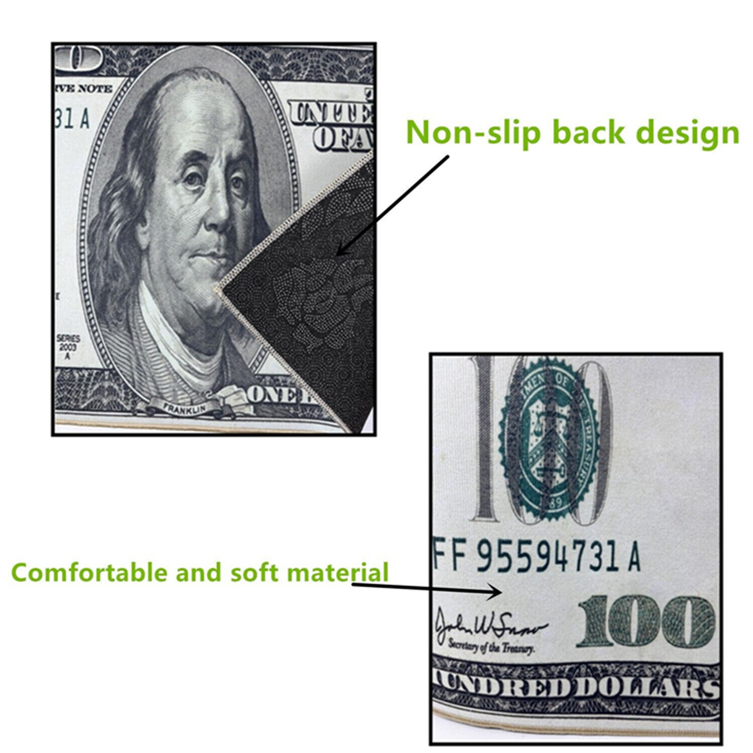 100 Dollar Bill Money – Area Rug Carpet Floor Mat Decor – 3 AVAILABLE SIZES