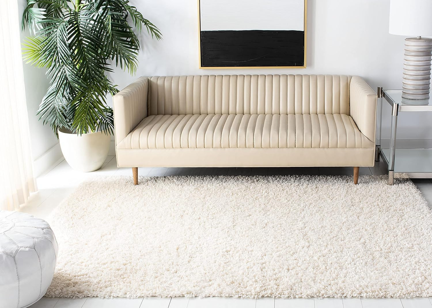 August Shag Collection Area Rug – 8′ X 10′, Ivory, Solid Design, Non-Shedding &