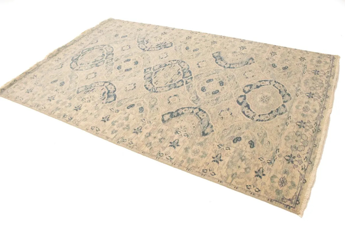 Rare Handmade Floral Transitional Oriental Rug Muted Distressed Carpet 5X8 ft