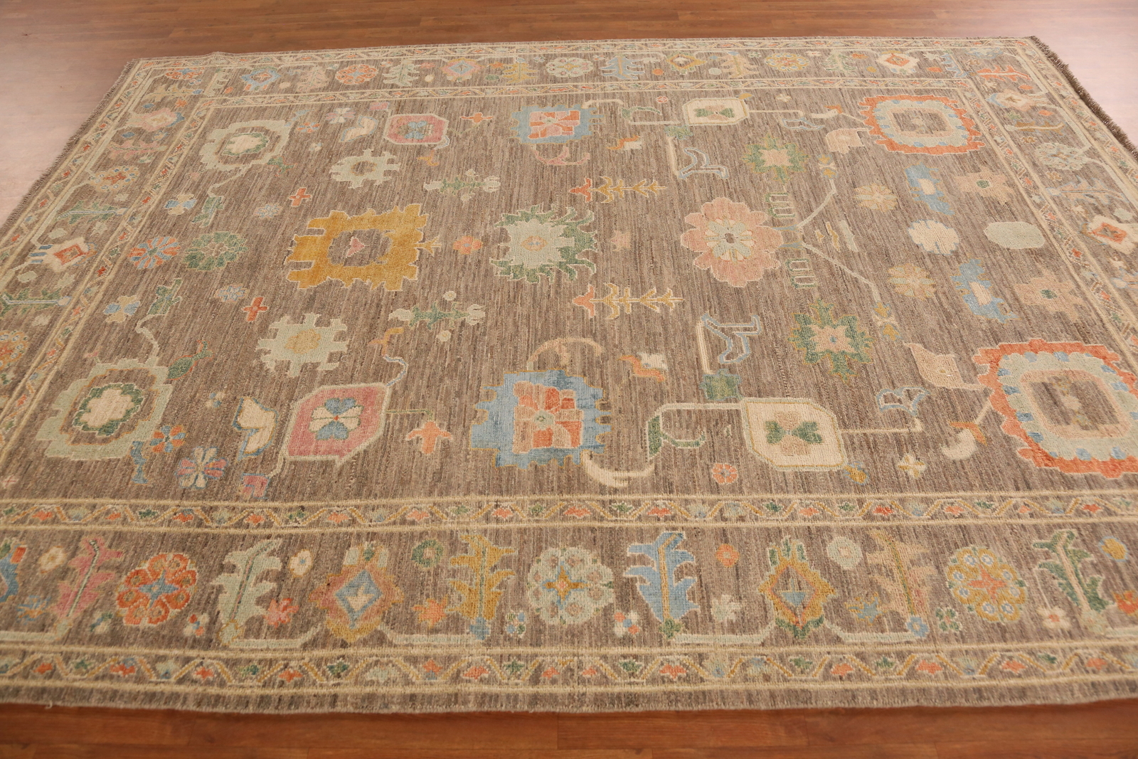 All-Over Brown Oushak Vegetable Dye Area Rug Wool Hand-made Living Room Rug 8×11